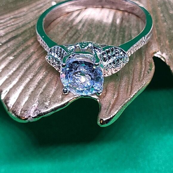 Elite New 1.51ctw Genuine Blue Topaz With Diamond.925 Sterling Silver Size7 Ring - Picture 3 of 6